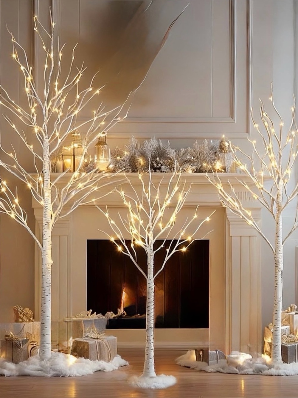 Amazon White Birch LED Tree Set with Warm White Lights